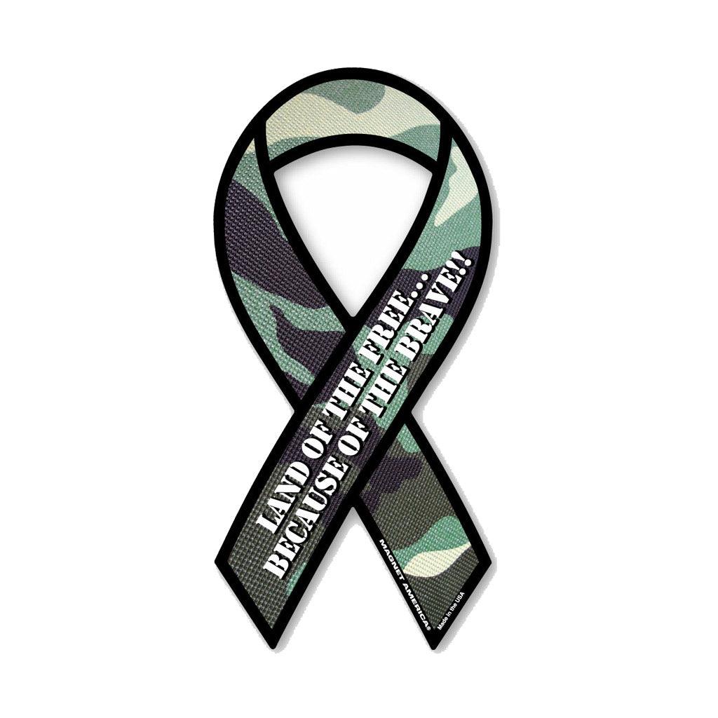 United States Patriotic Land of the Free Green Camo Ribbon Magnet (3.88" x 8") - Military Republic