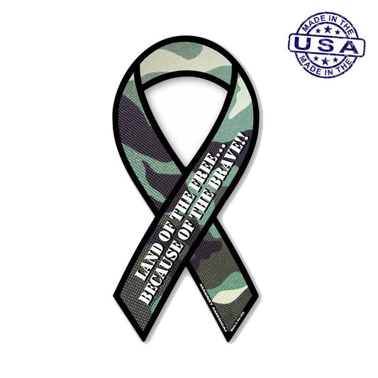 United States Patriotic Land of the Free Green Camo Ribbon Magnet (3.88" x 8") - Military Republic