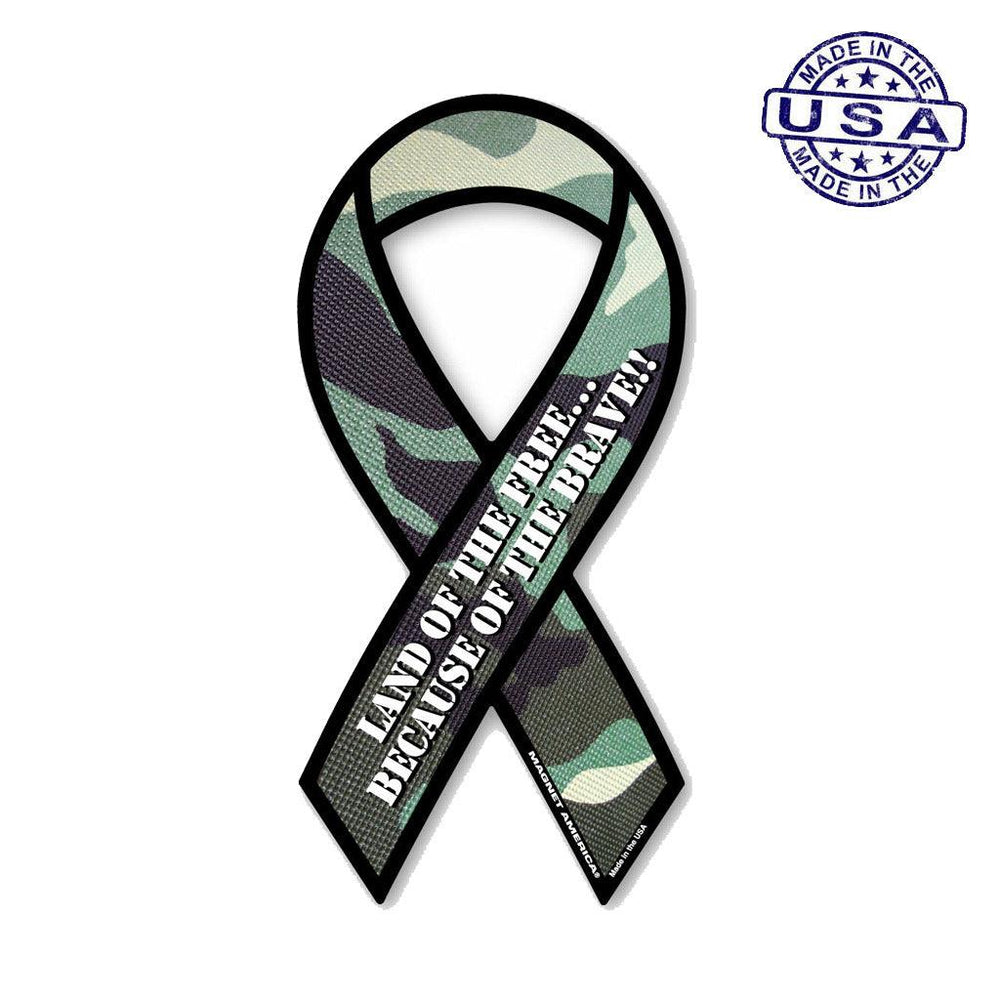 United States Patriotic Land of the Free Green Camo Ribbon Magnet (3.88