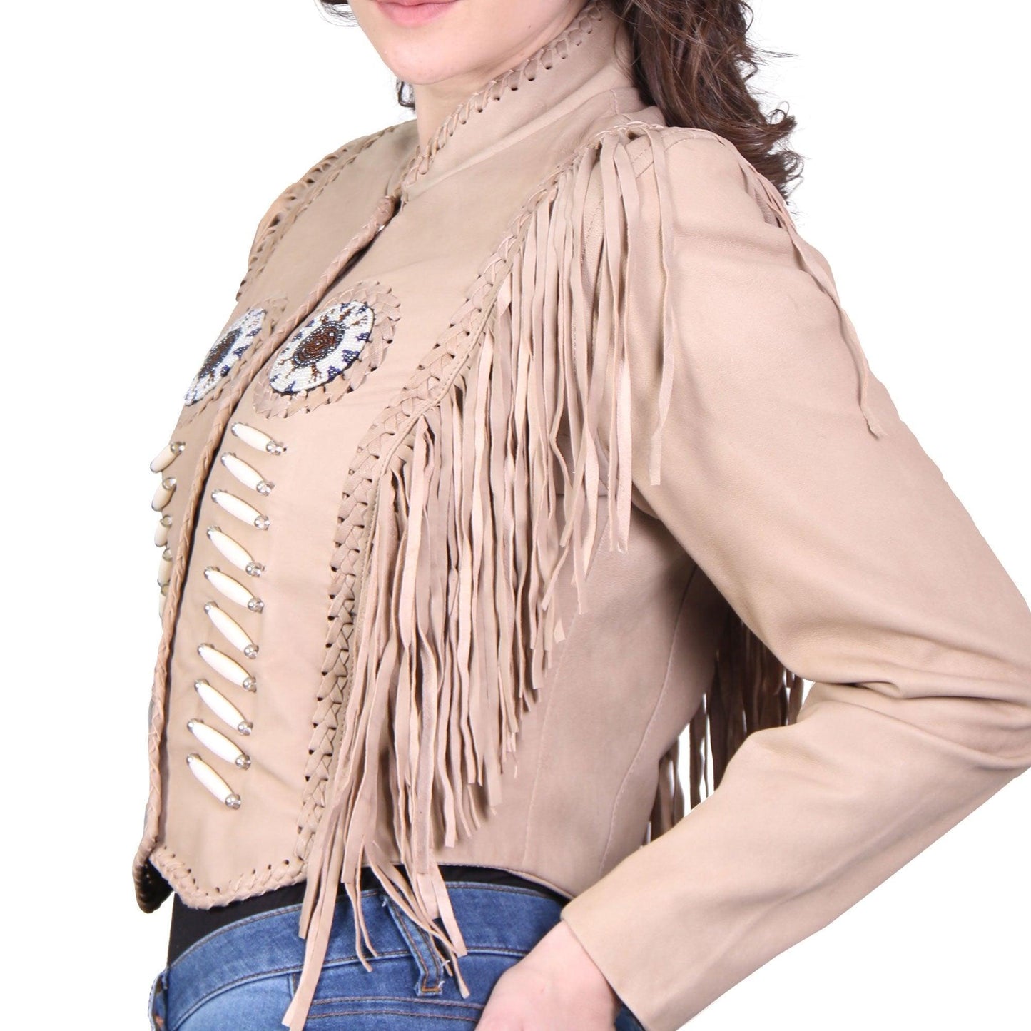 Ladies Brown Bone And Bead Fashion Jacket - Military Republic