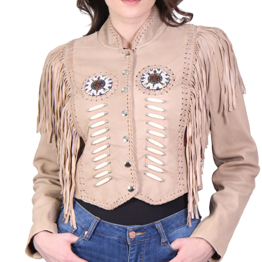 Ladies Brown Bone And Bead Fashion Jacket - Military Republic