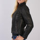 USA Made Ladies Clean Cut Biker Leather Jacket - Military Republic