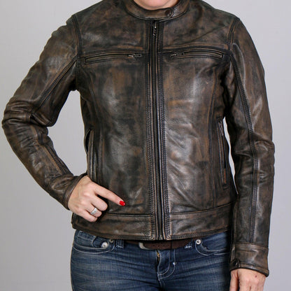Ladies Distressed Brown Leather Jacket Heritage Collection - Military Republic