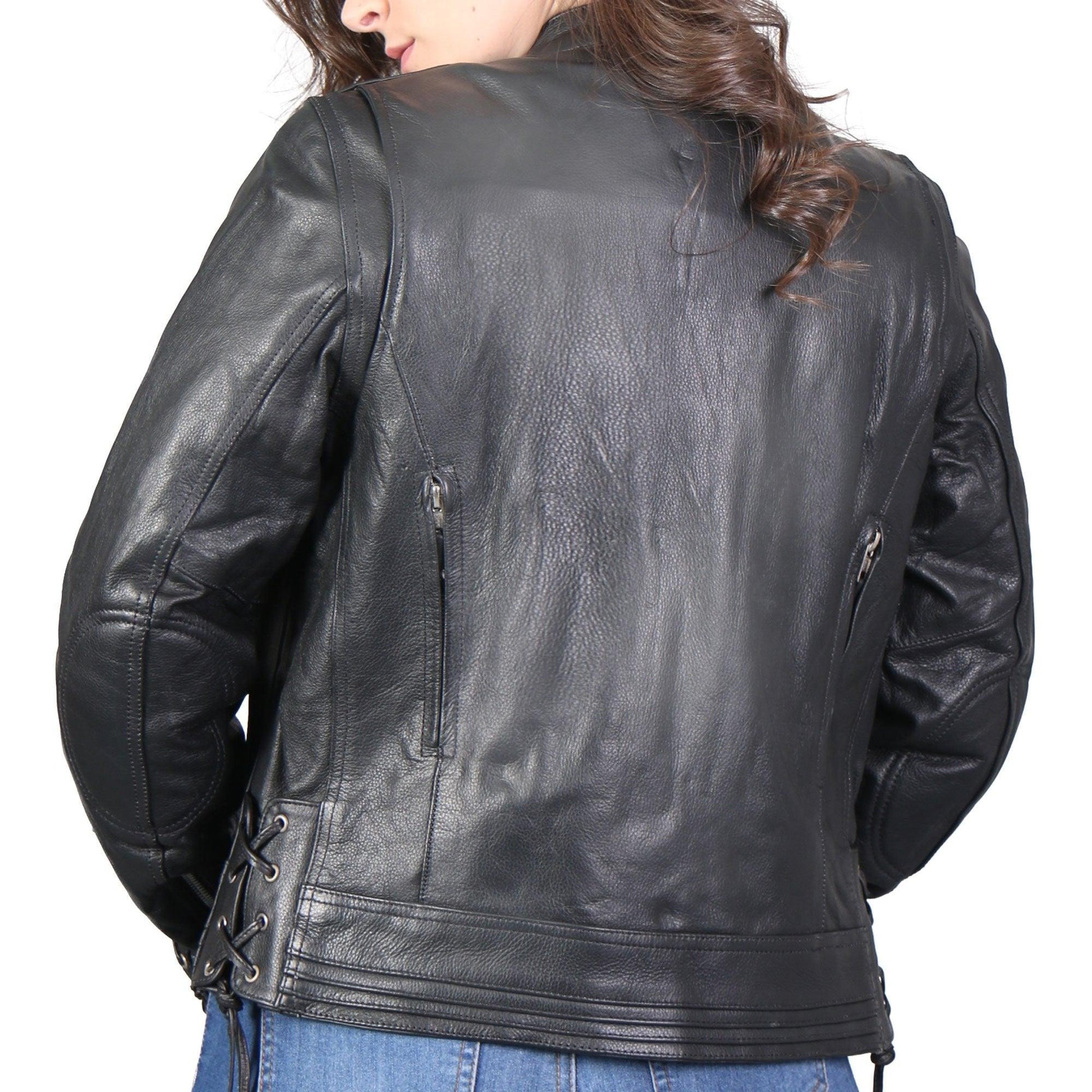 Ladies Lace Up Sleeves Leather Jacket - Military Republic