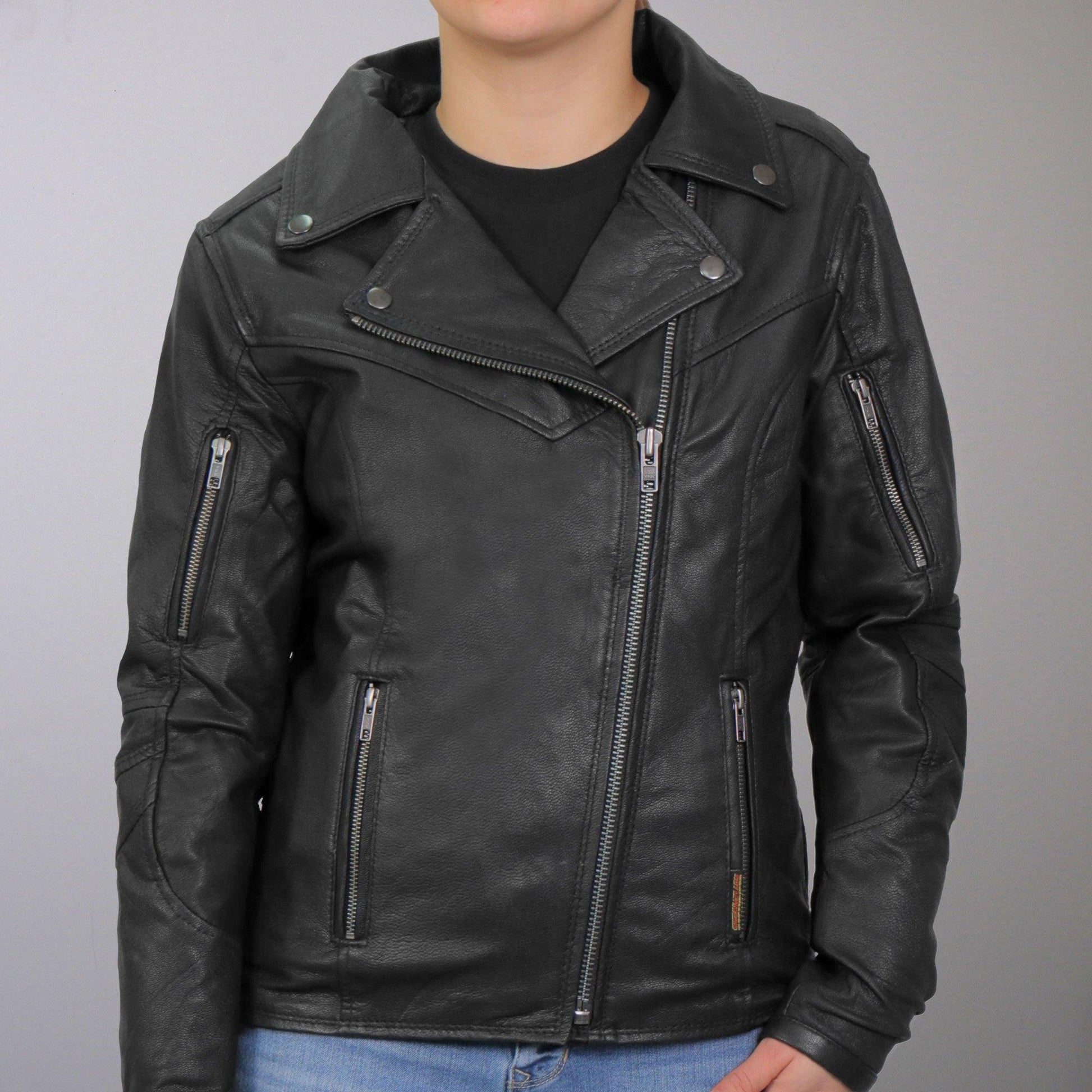 Ladies Black Lightweight Leather Biker Jacket - Military Republic