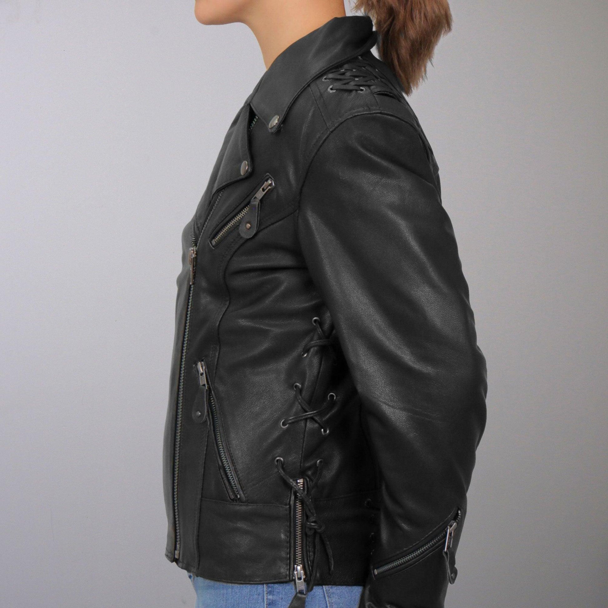 Ladies Lightweight Leather Laced Jacket - Military Republic