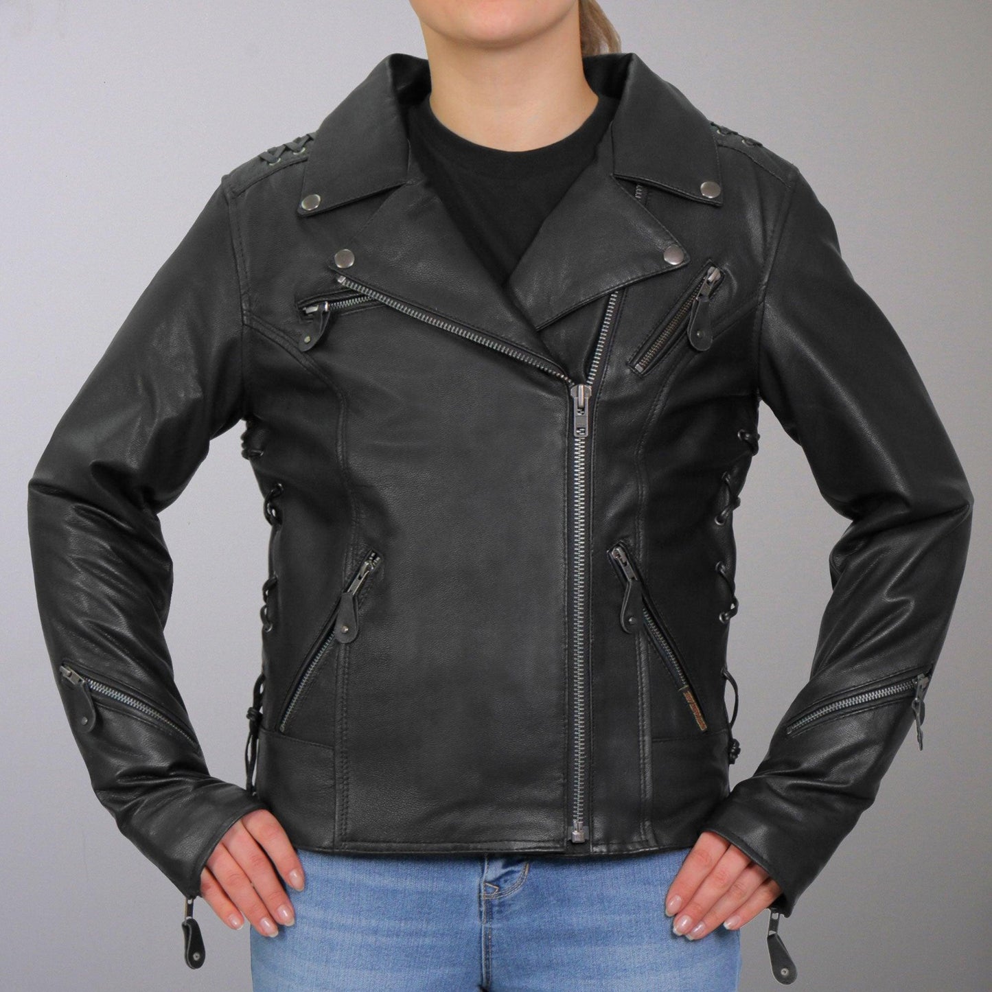 Ladies Lightweight Leather Laced Jacket - Military Republic