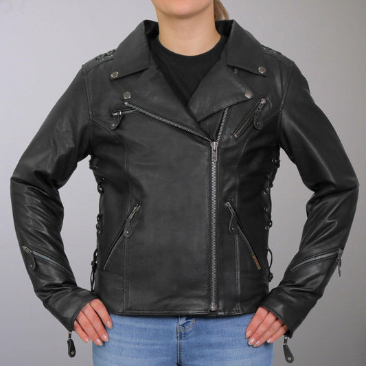 Ladies Lightweight Leather Laced Jacket - Military Republic