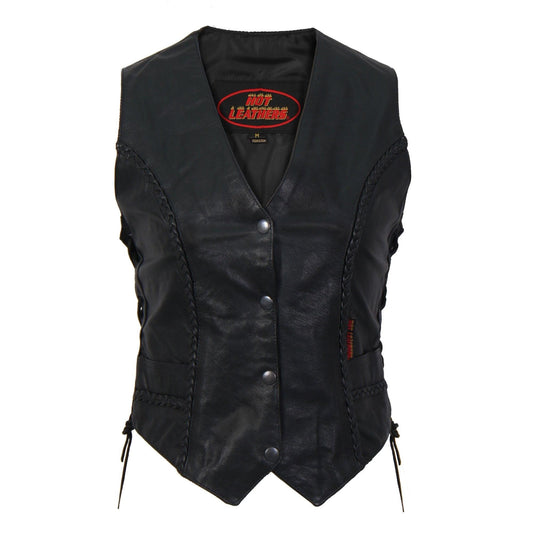 Ladies Black Hot Leathers Leather Biker Vest - Military Republic