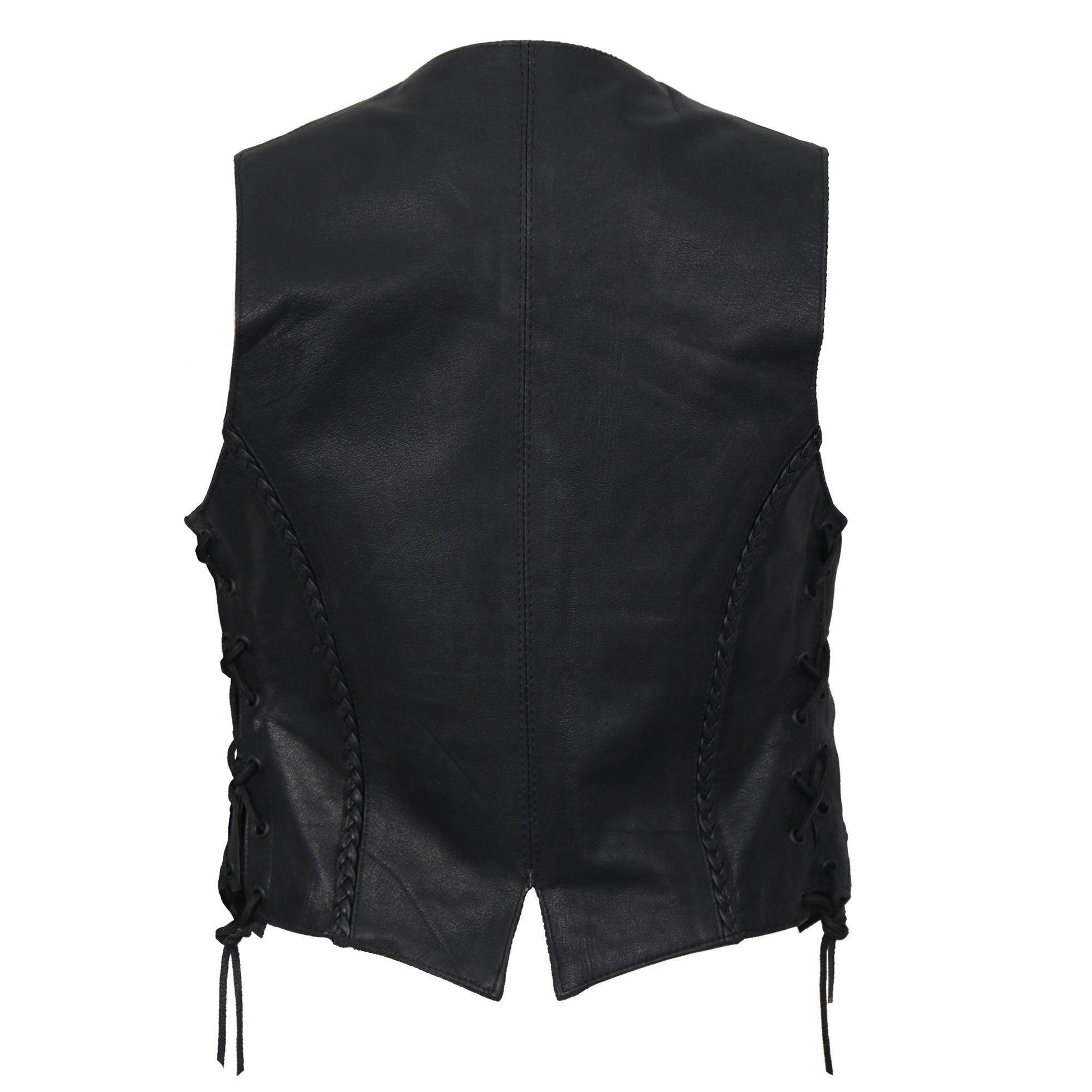 Ladies Black Hot Leathers Leather Biker Vest - Military Republic