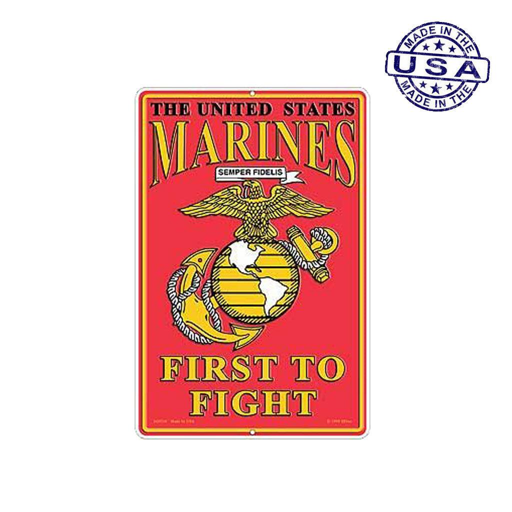 Large Rectangular United States Marines First to Fight  Aluminum Sign - 12" x 18" - Military Republic