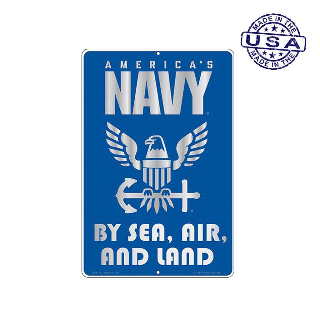 Large Rectangular United States Navy By Sea, Air and Land Aluminum Sign - 12" x 18" - Military Republic