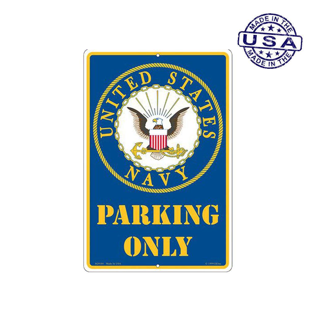 Large Rectangular United States Navy Parking Only Aluminum Sign - 12" x 18" - Military Republic