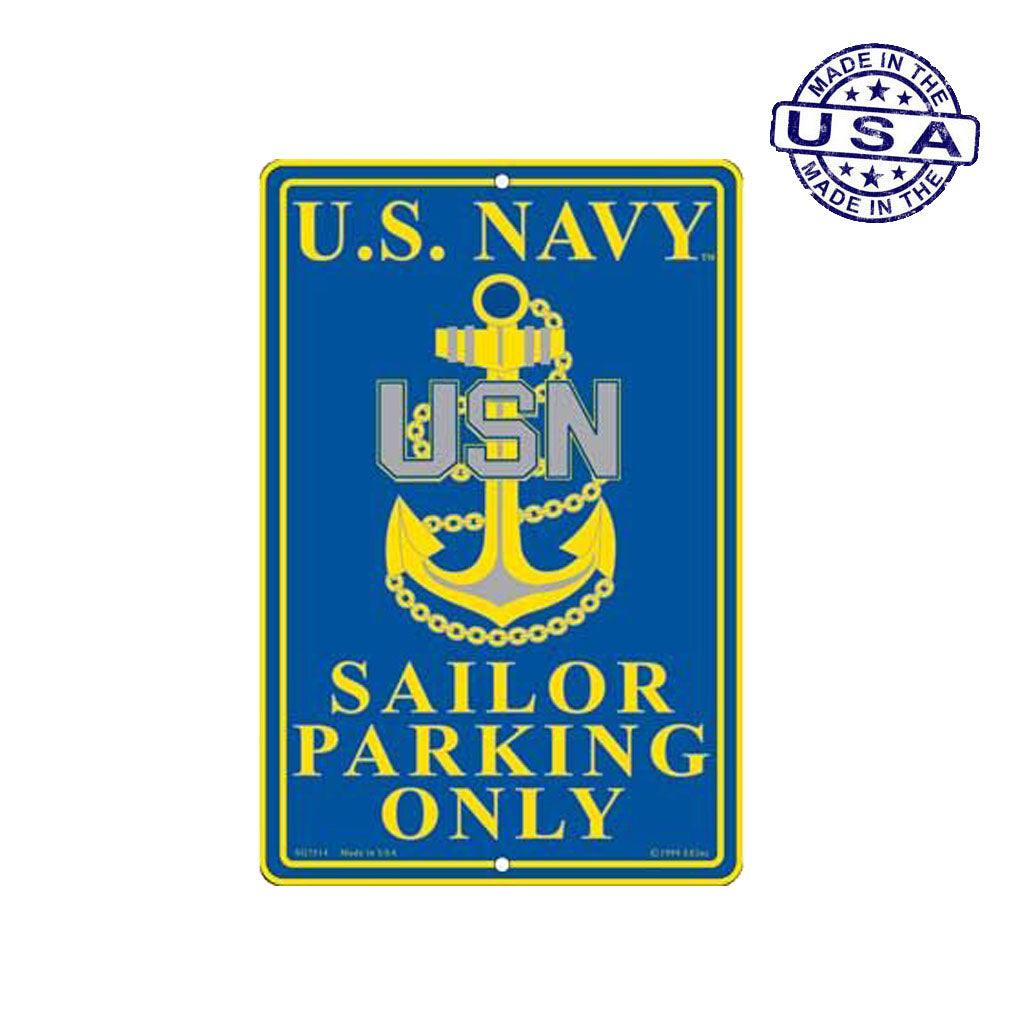 Large Rectangular United States Navy Sailor Parking Only Aluminum Sign - 8" x 12" - Military Republic