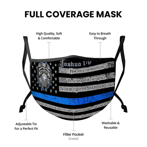 Law Enforcement/Police Blue Line Joshua 1:9 Verse Face Mask - Military Republic