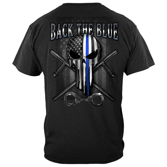 United States Law Enforcement Back the Blue Freedom Skull Premium T-Shirt - Military Republic