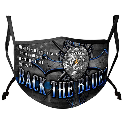 Law Enforcement Back the Blue Matthew 5:9 Christian Face Mask - Military Republic
