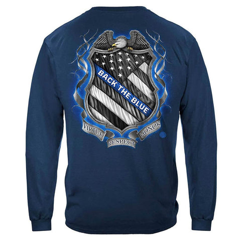 United States Law enforcement Back the Blue Virtue Respect Honor Premium Long Sleeve - Military Republic