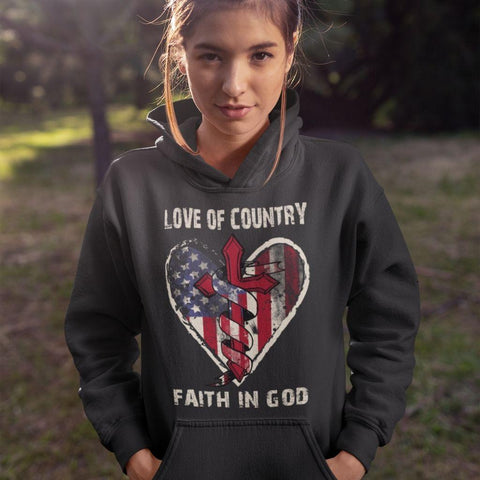 Love of Country Faith in God Cross & USA Flag Unisex Hoodie - Military Republic