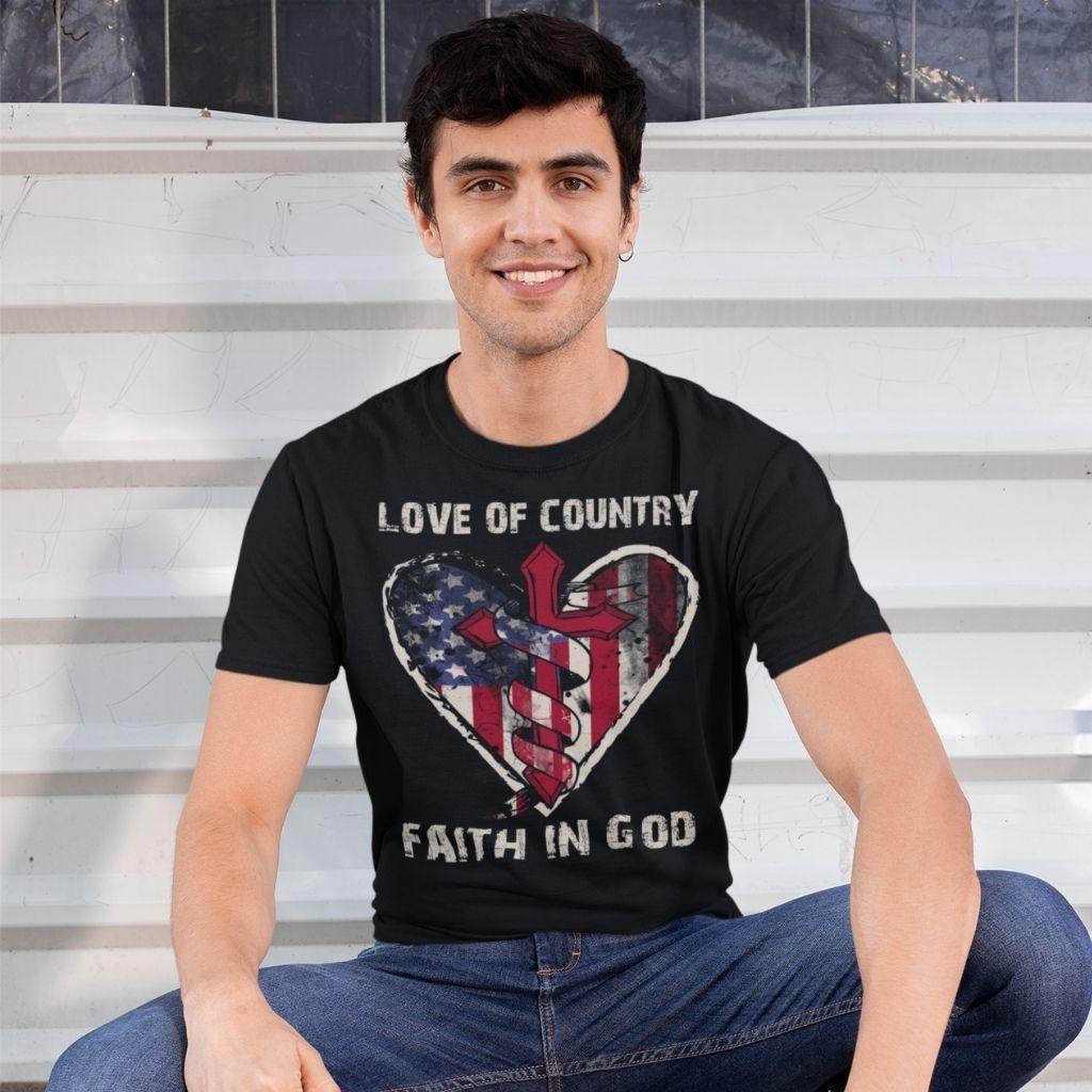 Love of Country Faith in God Cross & USA Flag T-shirt - Military Republic