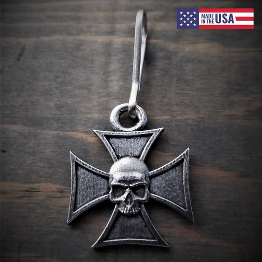 Maltese Cross Skull Motorcycle Guardian Zipper Pull - Military Republic