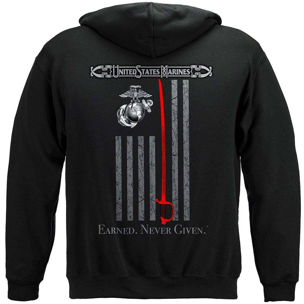 Marine Corps USMC Thin Red Line American Flag Earned Never Given Premium Hoodie - Military Republic