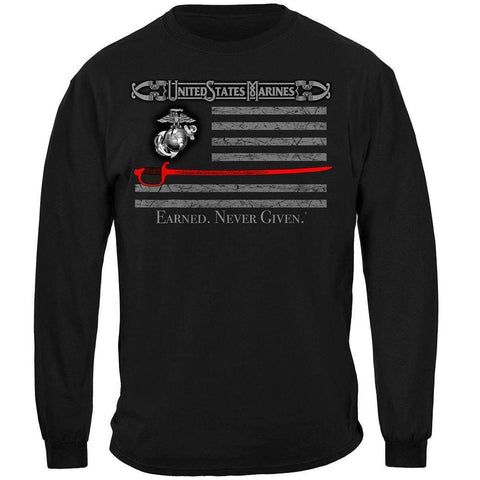 Marine Corps USMC Thin Red Line American Flag Earned Never Given Premium Long Sleeves - Military Republic