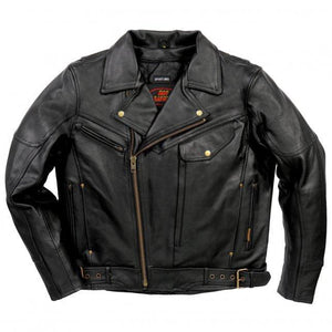 Men’s Leather Side Belt Biker Leather Jacket - Military Republic