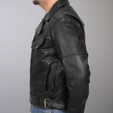 Men’s Leather Side Belt Biker Leather Jacket - Military Republic