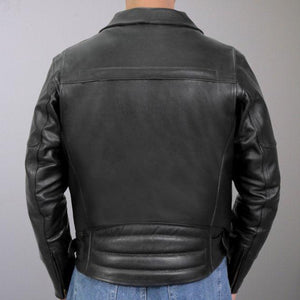 Men’s Leather Side Belt Biker Leather Jacket - Military Republic
