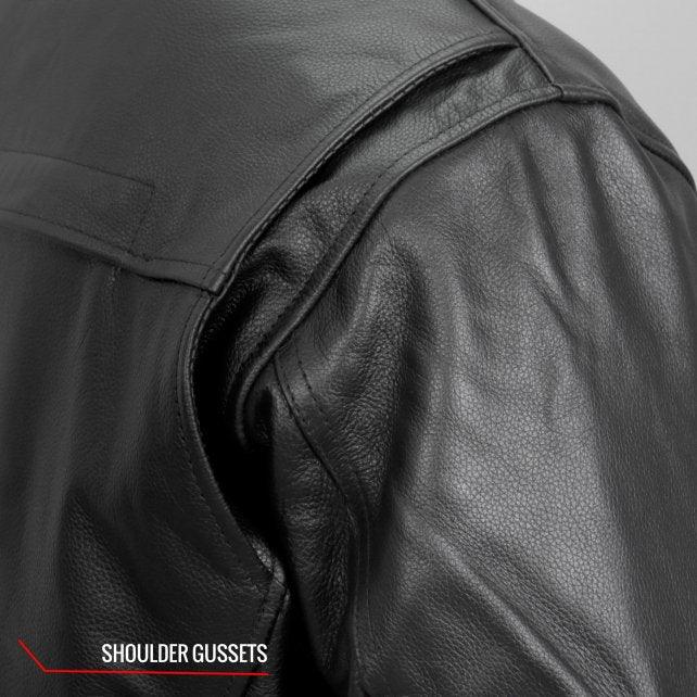 Men’s Leather Side Belt Biker Leather Jacket - Military Republic