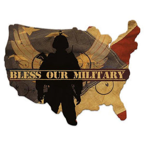 Bless Our Military - Wood Cutout USA Map - Military Republic