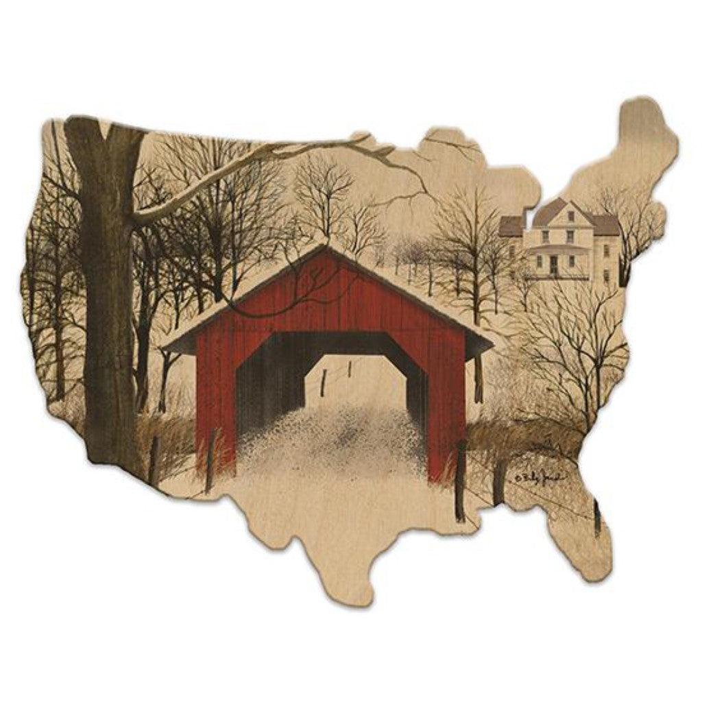 Grandmother's House We Go - Wood Cutout USA Map - Military Republic
