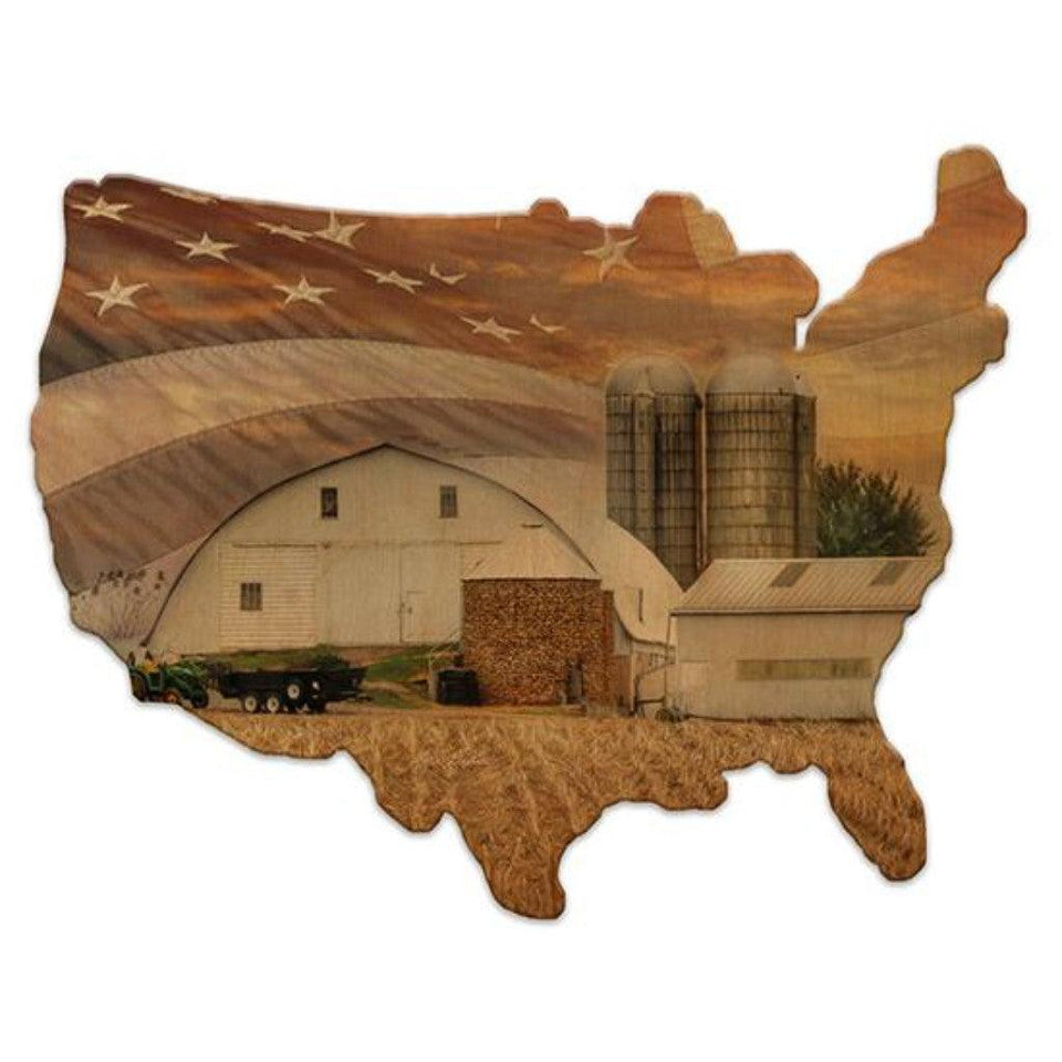 American Farmland - Wood Cutout USA Map - Military Republic