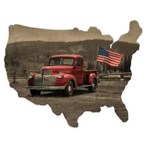 American Made Vintage Car Wood Cutout USA Map - Military Republic