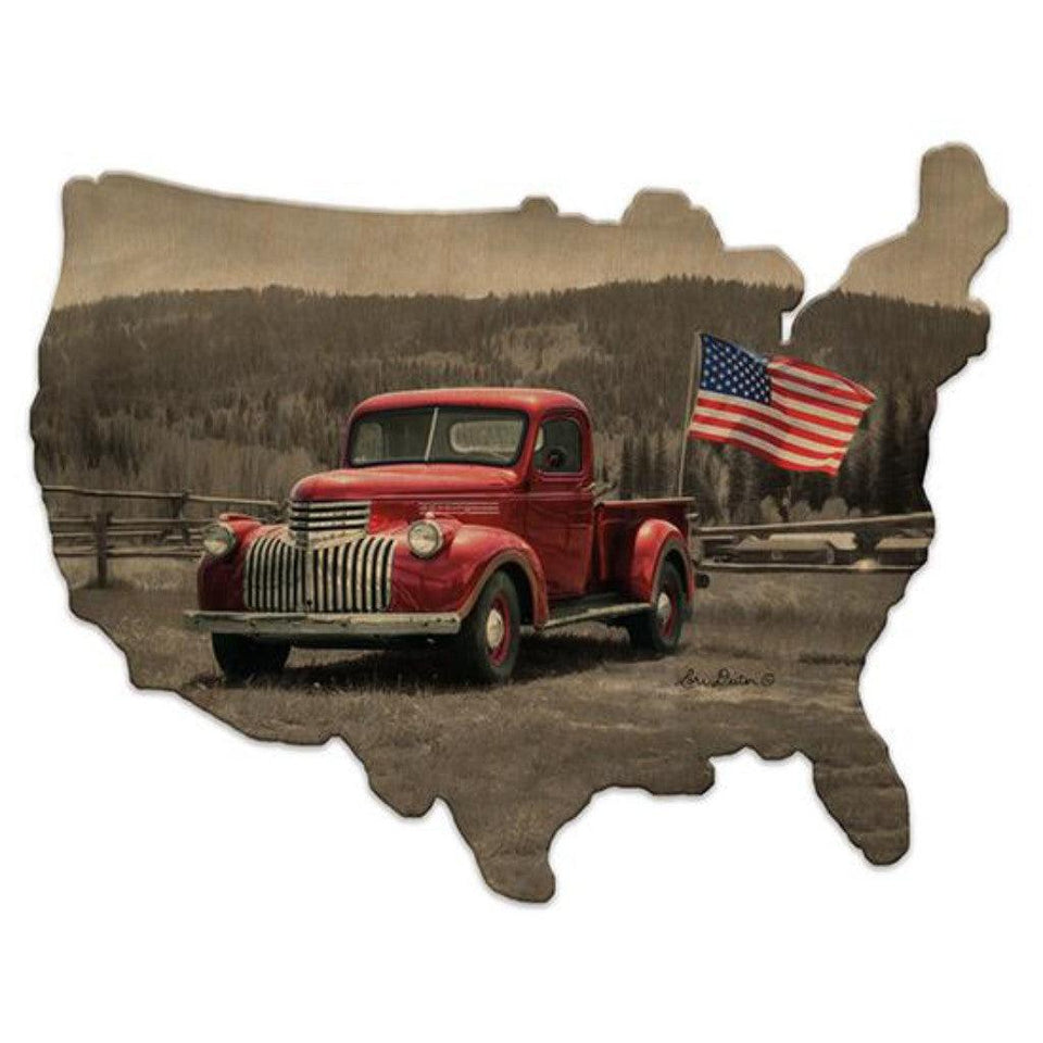 American Made Vintage Car Wood Cutout USA Map - Military Republic