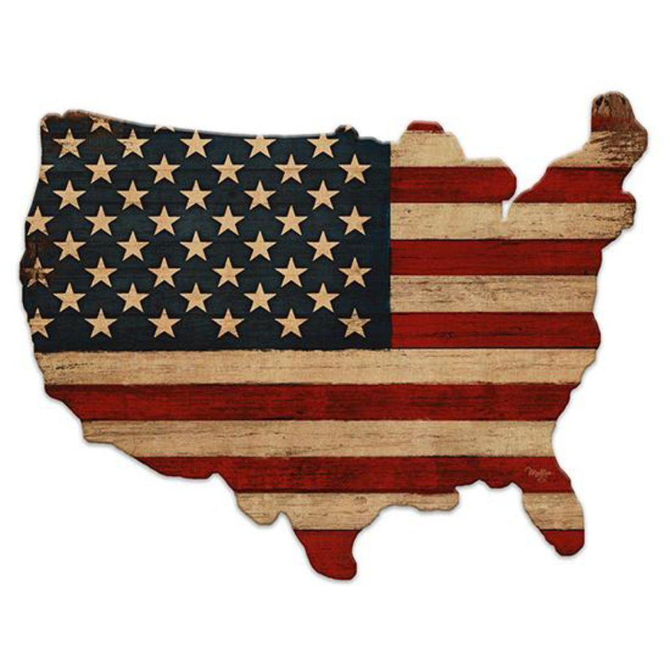 Old Glory Flag - Wood Cutout USA Map - Military Republic