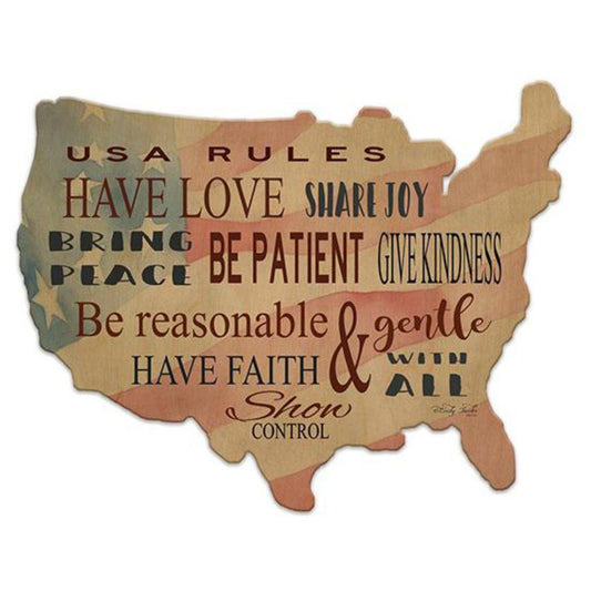 USA Rules - Flag - USA Map Wood Cutout - Military Republic