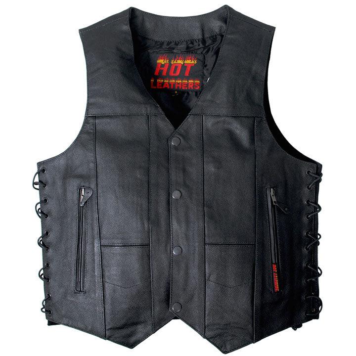 Genuine Cowhide Leather 10 Pocket Motor Bike Vest - Military Republic