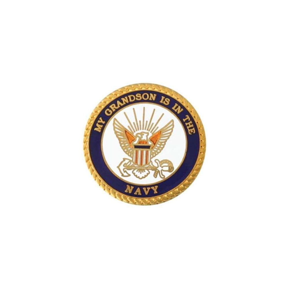 My Grandson is in the US Navy with Crest Round Lapel Pin 1x1 - Military Republic