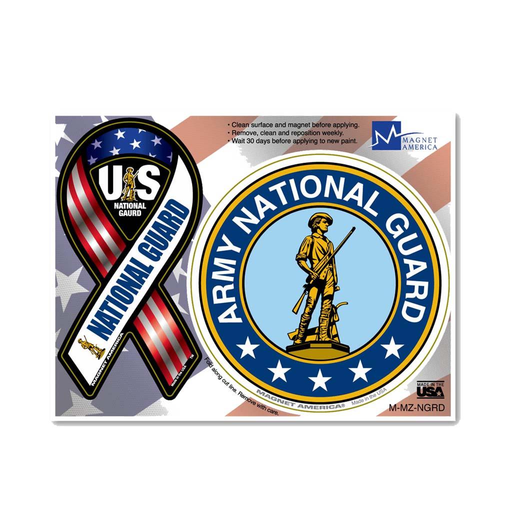 United States Army National Guard Combo Mini Ribbon (2" x 4") and Circle (3.75") Magnets - Military Republic