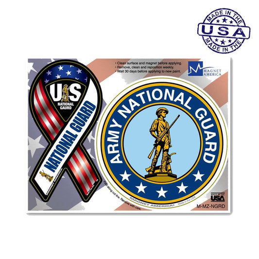 United States Army National Guard Combo Mini Ribbon (2" x 4") and Circle (3.75") Magnets - Military Republic