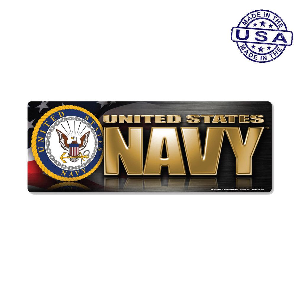 United States Navy Chrome Bumper Strip Magnet (7.75" x 2.88") - Military Republic