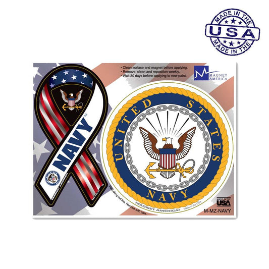 United States Navy Combo Mini Ribbon (2" x 4") and Circle (3.75") Magnets - Military Republic