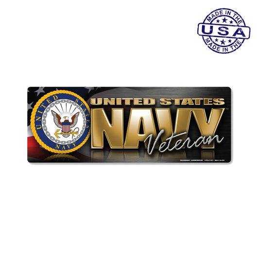 United States Navy Veteran Chrome Bumper Strip Magnet (7.75" x 2.88") - Military Republic