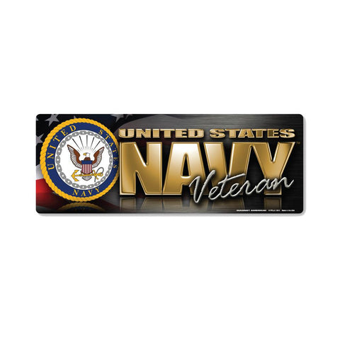 United States Navy Veteran Chrome Bumper Strip Magnet (7.75" x 2.88") - Military Republic