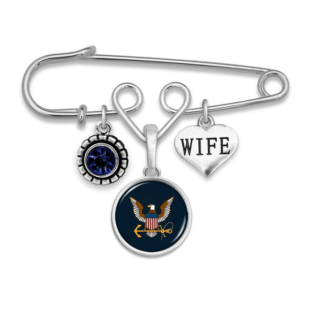 U.S. Navy Triple Charm Brooch with Wife Accent Charm - Military Republic