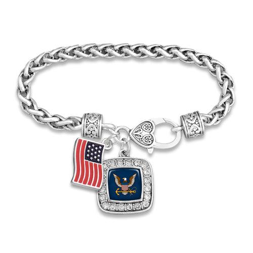 U.S. Navy® Bracelet- Square Crystal with Flag Accent - Military Republic