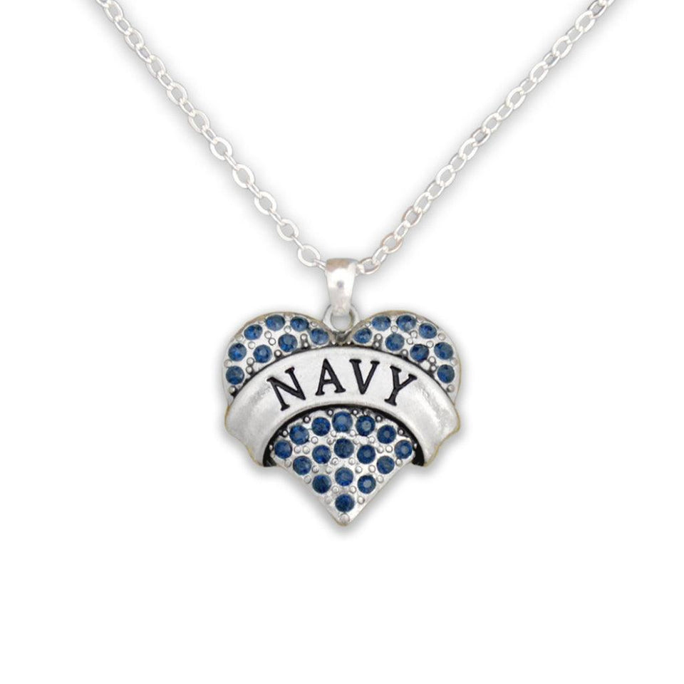 U.S. Navy Heart Crystal Charm Necklace - Military Republic