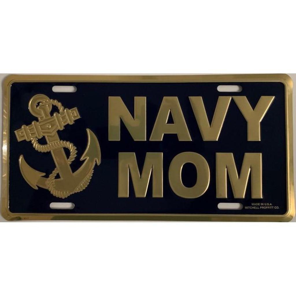 Navy Mom Golden Anchor Print Metallic License Plate - Military Republic